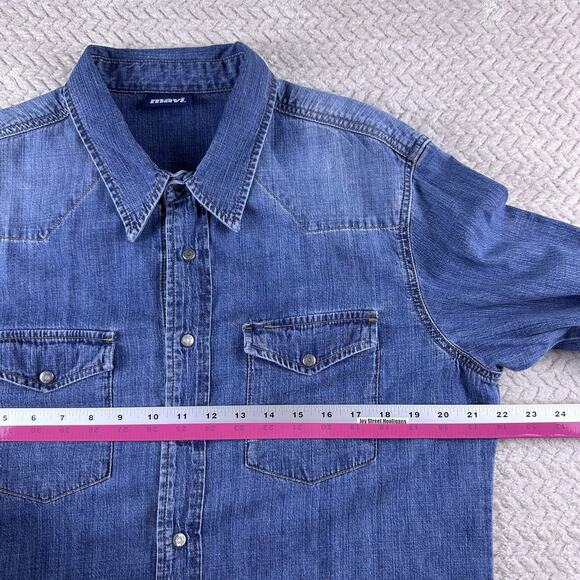Mavi Unisex Denim Snap Shirt “John” Blue Long Sleeve Size Large- Long‎ Sleeve - Picture 9 of 14